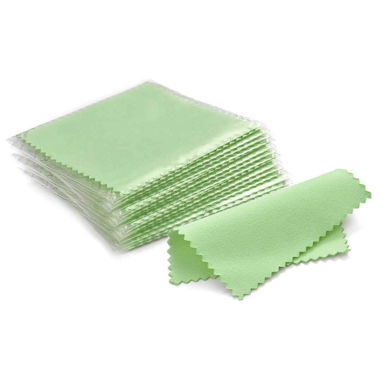 SEVENWELL 50pcs Jewelry Cleaning Cloth Green Polishing Cloth for Sterling Silver Gold Platinum Small Silver Polish 8x8cm - Image 1